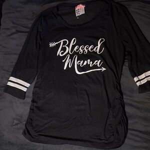 Black "Blessed Mama" Women's Top Size XL Ringer Tee Tshirt Stretch Rushing